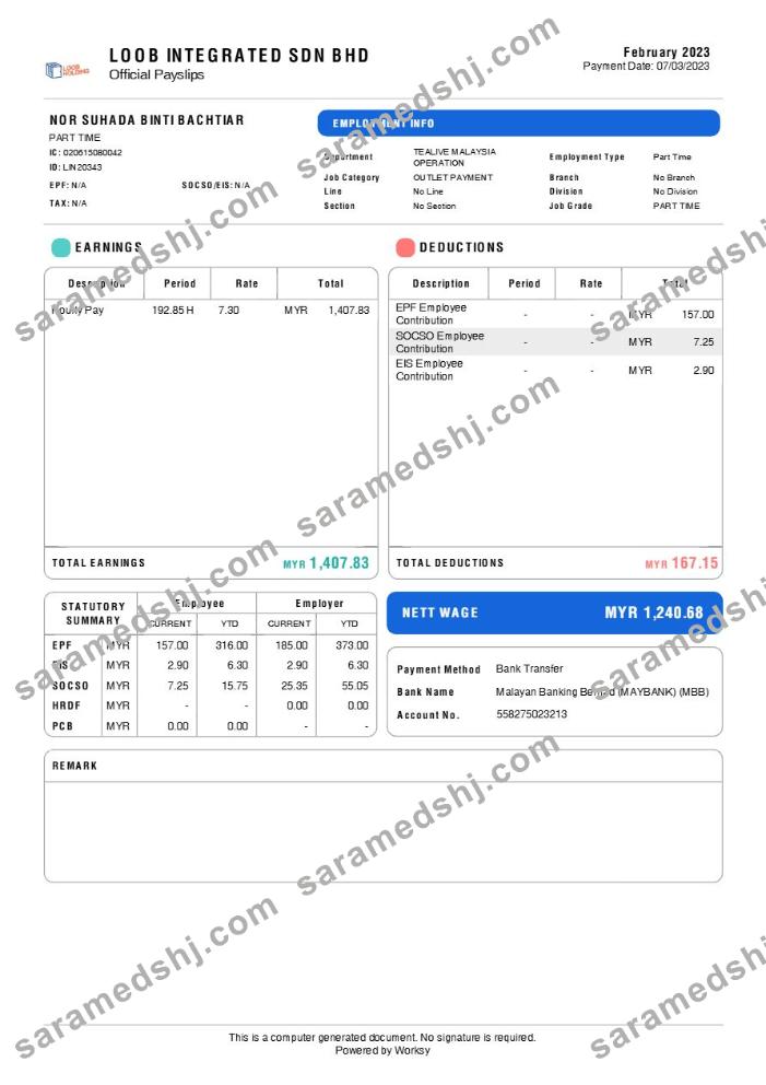 Loob Integrated tea brand payslip template in Word and PDF formats.pdf, 1